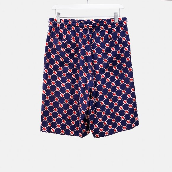 Gucci Navy and Red Monogram Silk Shorts - Picture 2 of 16